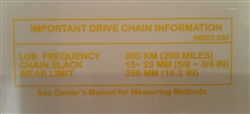 Kawasaki KD100M swingarm chain warning decal sticker